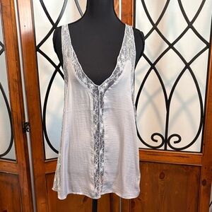 BKE White Lace-Trim Satin Camisole